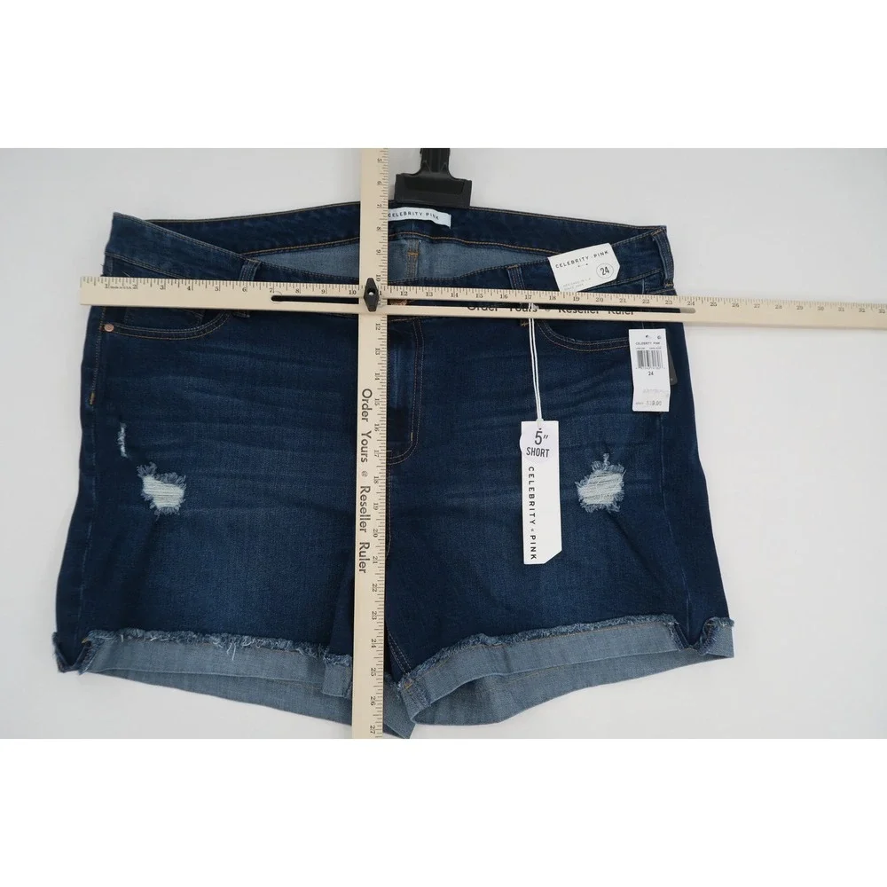 Celebrity Pink Womens Plus Size 24 Distressed Denim Shorts Blue ‎ NEW